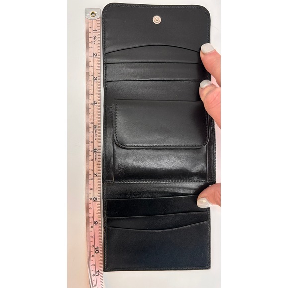 Fendi Black Leather Trifold Wallet GHW Coin Snap Authentic